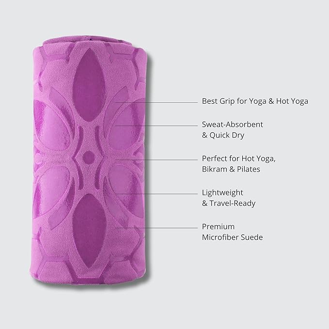 Clever Yoga Non-Slip Hot Yoga Towel – Non-Slip Grip for Hot Yoga, Sweat Absorbent, Honeycomb Silicone Grip, Stays Flat – Ideal for Pilates, Travel, Washable & Lightweight - Lilac-GravixFit