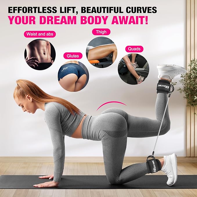 Ankle Resistance Bands with Cuffs, Ankle Bands for Working Out, Ankle Resistance Band for Leg, Booty Workout Equipment for Kickbacks Hip Fitness Training, Exercise Bands for Butt Lift Women-GravixFit