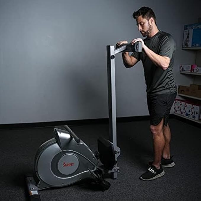 Sunny Health & Fitness Flip & Foldable Rowing Machine for Home w/Extended Slide Rail, Full-Body Workout, Low-Impact, Optional Extra Long Rail, Quiet Rail Cover, Water Motion and Free SunnyFit App-GravixFit
