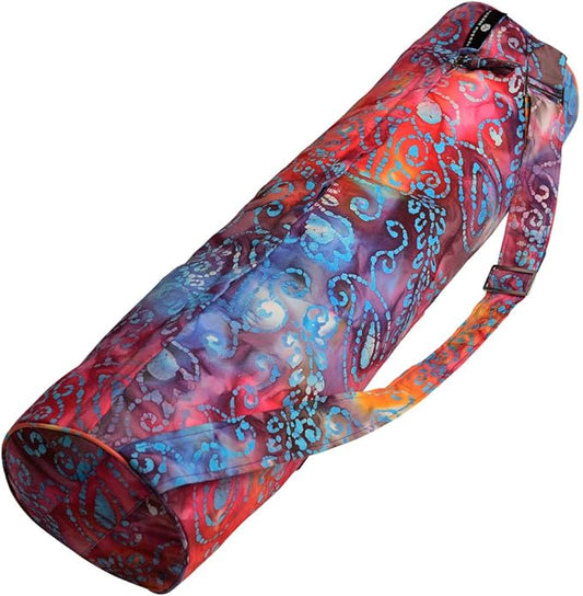 Hugger Mugger Batik Yoga Mat Bag - beautiful pattern, durable 100% cotton, full lining, adjustable strap, 2 extra zipper pockets-GravixFit