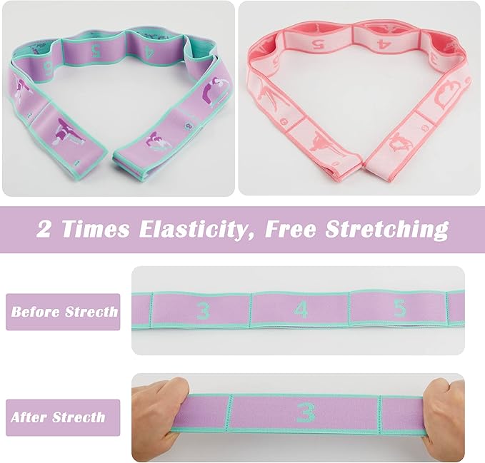 2 PCS Stretch Strap for Kids Dance Elastic Band for Children Gymnastics Stretching Strap Kids Stretching Bands Multi-Loop Adjustable Exercise Bands Stretching Resistance Ballet Bands -8 Loops-GravixFit