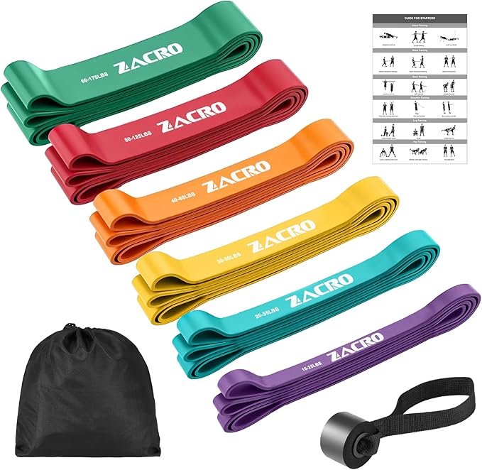 Zacro Resistance Bands, 6 Resistance Levels Pull Up Assistance Bands, Exercise Bands for Men&Women, Heavy Duty Resistance Band Set with Door Anchor, for Working Out, Muscle Training, Physical Therapy-GravixFit