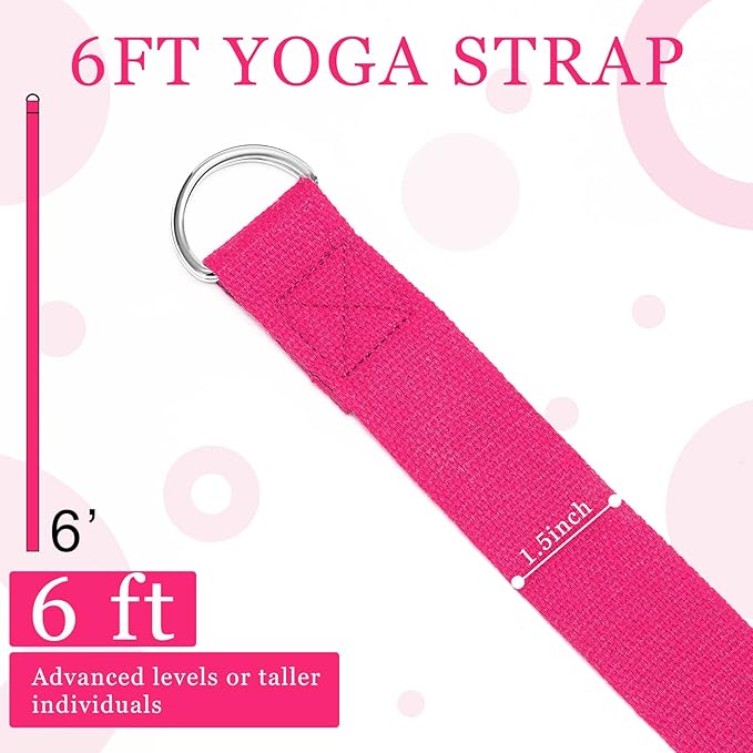 Leyndo 24 Pieces Yoga Strap Stretching Pilates Exercise Adjustable Straps 6 ft Non Elastic Yoga Belt with Adjustable D Ring Buckle for Pilates Gym Workouts Fitness-GravixFit