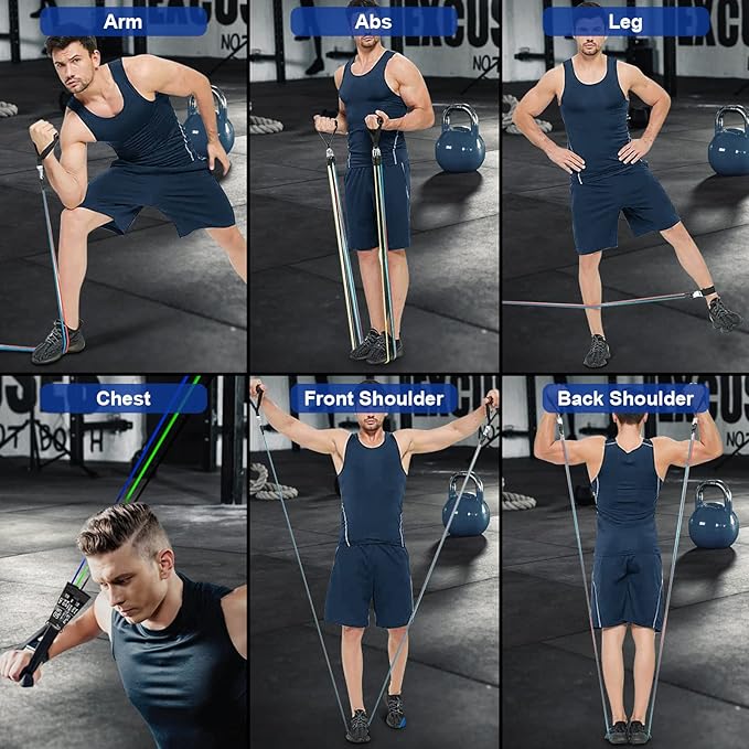 Resistance Bands Set, Workout Bands with Handles, Door Anchor, Ankle Straps and Carry Bag, Exercise Bands for Shape Body and Home Workouts-GravixFit