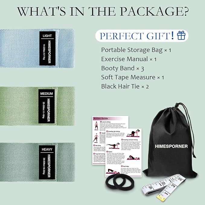 Wide Fabric Resistance Bands for Working Out, 3 Level Non-Slip Exercise Booty Bands for Women & Men Leg and Glutes with Hair Ties and Tape Measure - for Home Gym Workout, Yoga, Pilates-GravixFit