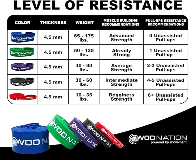 WOD Nation Pull Up Assistance Bands (10-175lbs Band) - Best for Pullup Assist, Chin Ups, Resistance Bands Exercise, Stretch, Mobility Work & Serious Fitness - 41 inch Straps-GravixFit