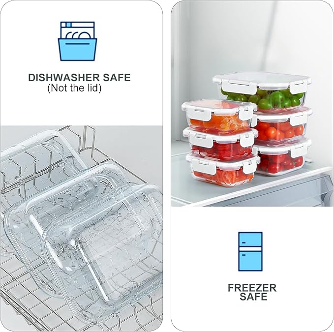 10 Pack Glass Food Storage Containers, Meal Prep Containers with Lids, Airtight Glass Lunch Boxes, Freezer, Oven, and Microwave Safe, White-GravixFit