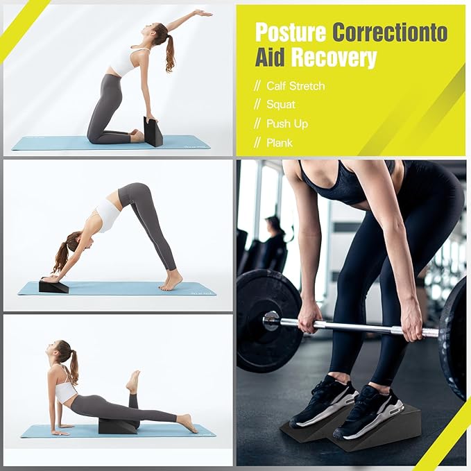 Foam Wedge Slant Board, 2 Pack Squat Wedge for Yoga, Calf Stretching, Physical Therapy & Foot Rehabilitation - Exercise Blocks for Squats, Balance, Pushup & Pilates (Black)-GravixFit