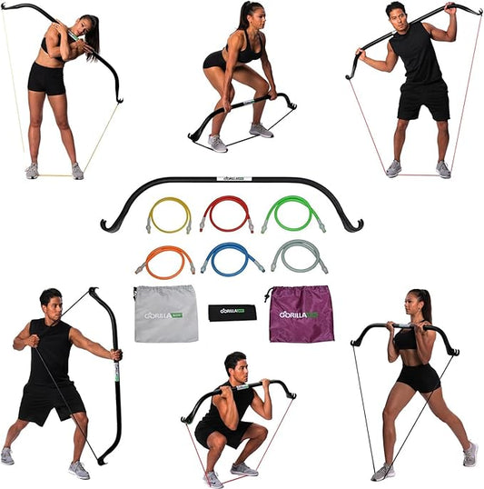 Lite Gorilla Bow Portable Home Gym Resistance Bands and Bar System for Travel, Fitness, Weightlifting and Exercise Kit, Full Body Workout Equipment Set-GravixFit