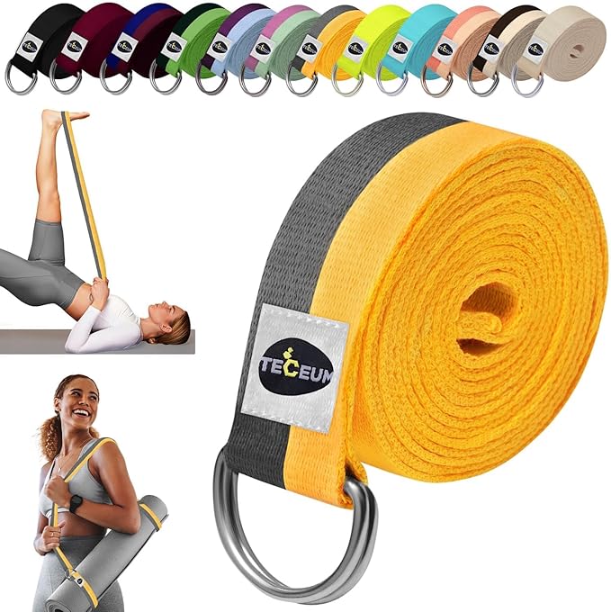 TECEUM Yoga Strap & Mat Strap – 2 IN 1 – Cotton – 6 ft 8 ft 10 ft (30+ colors) – Adjustable Non-Slip Belt for Yoga, Pilates, Stretching, Physical Therapy, Fitness & Home Workout – For Carrying Mats-GravixFit