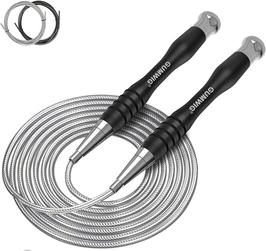 High Speed Jump Rope for Adults Men Women, Double Under Jumping Ropes for Workout Fitness Professional Training Boxing, Weighted Skipping Workout with Tang-free Cable, Stainless Steel Handle with Removable Counterweight Rob-GravixFit