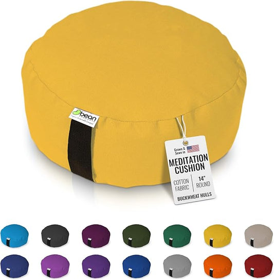 Bean Products Zafu Meditation Pillows for Sitting on Floor, Yoga Cushion, Cotton/Buckwheat Fill Yoga Pillow, Zafu Meditation Cushion, Zen Kneeling Prayer Pad- Made in USA - 14" Round - Saffron-GravixFit