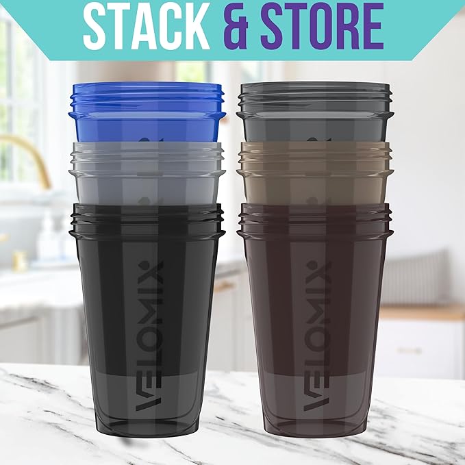 '-6 PACK- Shaker Cups for Protein Shakes 20 oz - 6x Wire Whisk | Leak Proof Protein Shaker Bottle for Protein Shakes, Shaker Bottle Pack for Pre & Post Workout, Shaker Cup (Modern Neutrals)-GravixFit