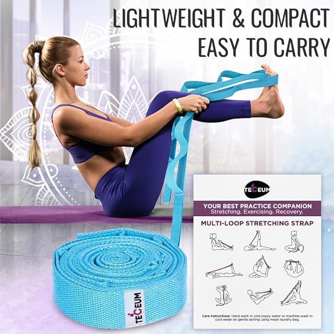 TECEUM Stretching Strap for Yoga & Physical Therapy – 10 Loops – Non-Elastic Leg Stretch Straps for Stretching, Exercising, Pilates, Post-Injury Rehabilitation for All Levels – Men & Women-GravixFit