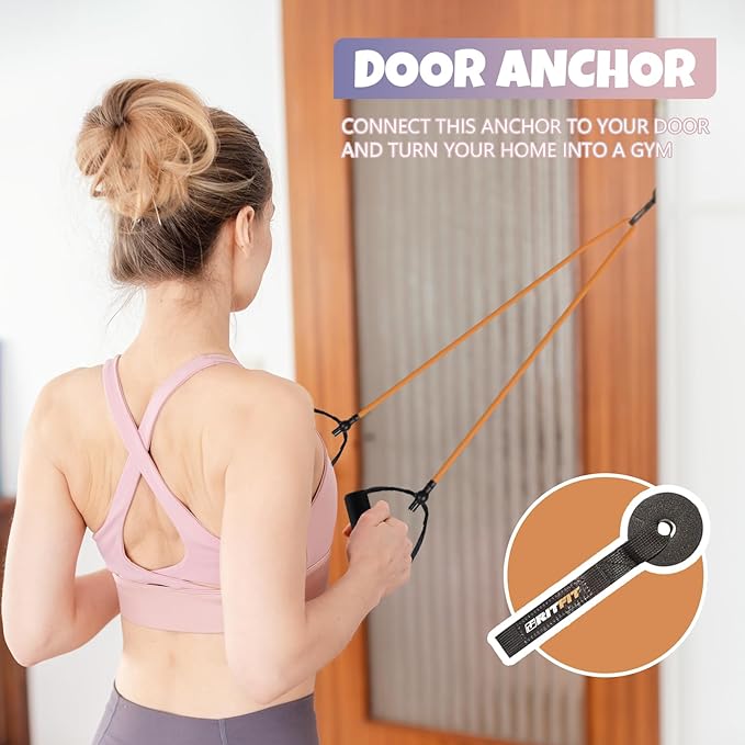 RitFit Single Resistance Exercise Band with Comfortable Handles - Ideal for Physical Therapy, Strength Training, Muscle Toning - Door Anchor and Starter Guide Included-GravixFit