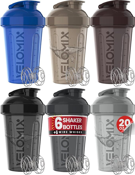 '-6 PACK- Shaker Cups for Protein Shakes 20 oz - 6x Wire Whisk | Leak Proof Protein Shaker Bottle for Protein Shakes, Shaker Bottle Pack for Pre & Post Workout, Shaker Cup (Modern Neutrals)-GravixFit