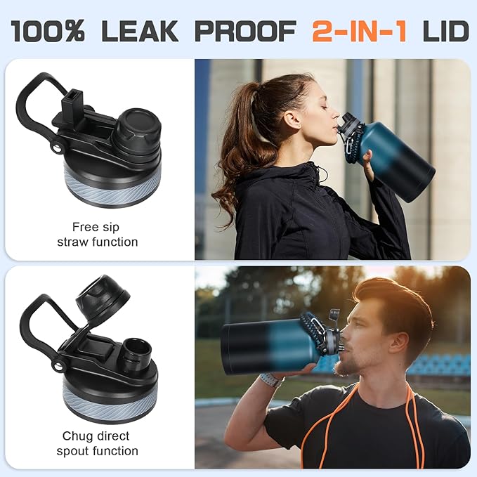1 Gallon Water Bottle Insulated, Leak Proof 128 oz Stainless Steel Water Jug with Straw/Spout 2-in-1 Lid, Sleeve, Paracord Handle, Silicone Boot, One Gal Metal Canteen for Gym Sport Camping-GravixFit
