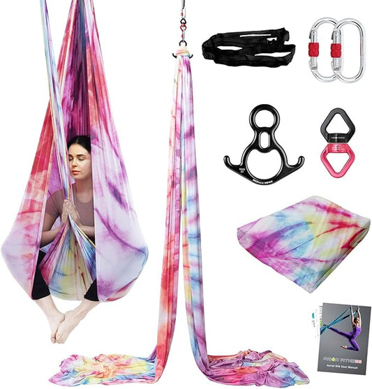 PRIOR FITNESS Aerial Silks Kit Colorful 9/15/20 Yards 40D Nylon Fabric Hammock Set With Hardware & Guide for All Levels Of Aerial Yoga Practice and Acrobatic Flying For Adults Aerial silk-GravixFit