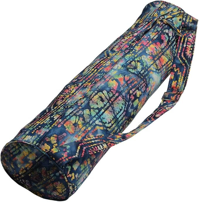Hugger Mugger Batik Yoga Mat Bag - beautiful pattern, durable 100% cotton, full lining, adjustable strap, 2 extra zipper pockets-GravixFit
