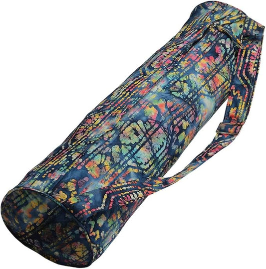 Hugger Mugger Batik Yoga Mat Bag - beautiful pattern, durable 100% cotton, full lining, adjustable strap, 2 extra zipper pockets-GravixFit