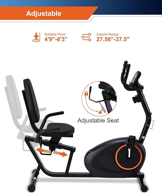 Recumbent Exercise Bike for Seniors - 400LB Weight Capacity Recumbent Bikes with Comfortable Seat, Pulse Sensor, 16-level Resistance, LCD Monitor-GravixFit