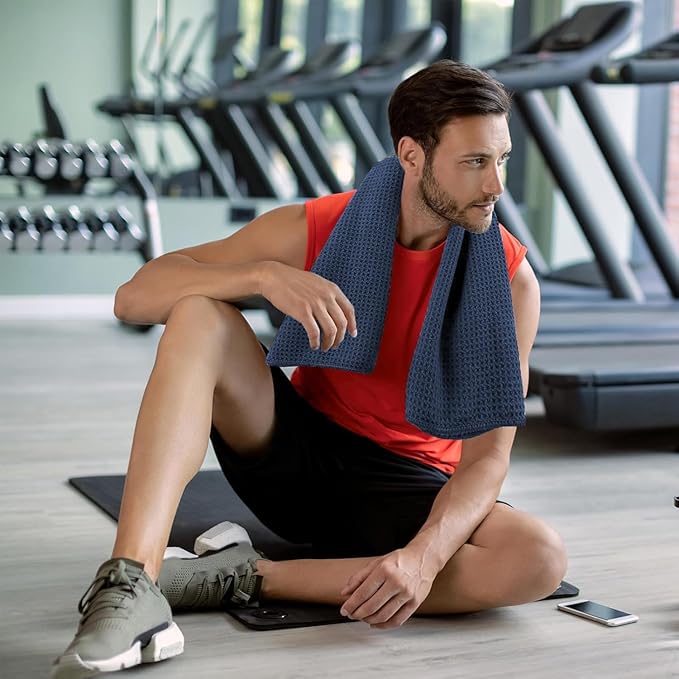 Microfiber Gym Towels for Working Out, Quickly Dry Yoga Towels for Men & Women Tennis, 16 Inch x 27 Inch, 6 Pack, Navy Blue-GravixFit