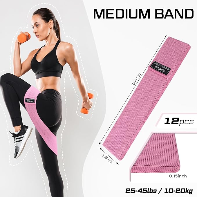 12 Pcs Fabric Resistance Bands for Working Out Booty Workout Stretch Exercise Bands Non Slip for Legs Squat Resistance Loop for Women Men Starter Butt Hip Thigh Fitness-GravixFit