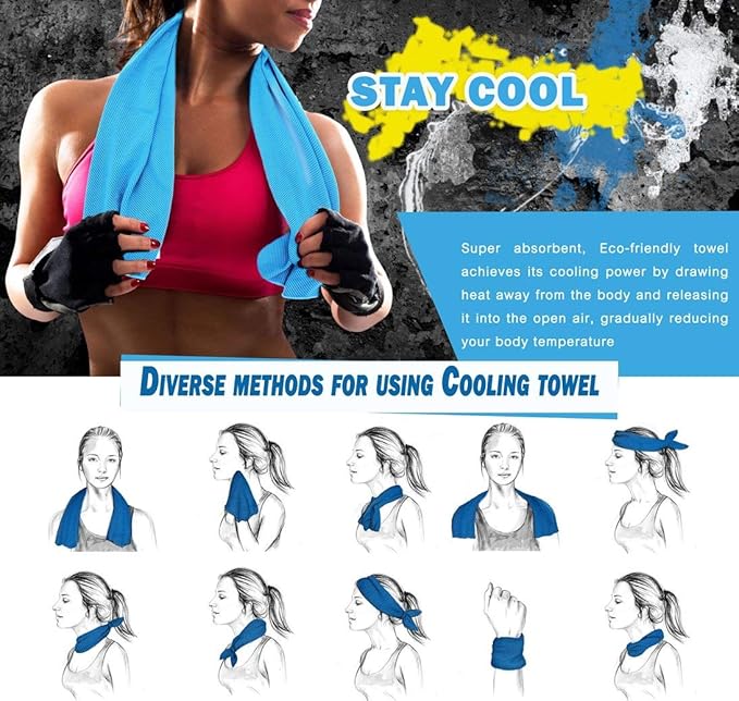 4 Packs Cooling Towel (40 x 12), Ice Towel, Microfiber, Soft Breathable Chilly Towel Stay Cool for Yoga, Workout, Sport, Gym, Camping, Fitness, Running, Workout & More Activities - Multicolor-GravixFit