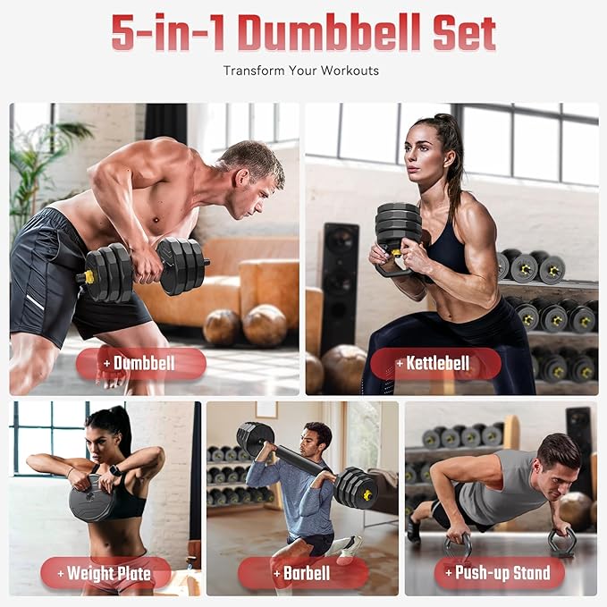 FEIERDUN Adjustable Dumbbells, 40/48/68/88lbs Free Weight Set with 4 Modes, Used as Barbell, Kettlebells, Push up Stand, Fitness Exercises for Home Gym Suitable Men/Women-GravixFit