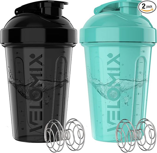 '-2 Pack- 20 oz Protein Shaker Bottles for Protein Mixes, 2x Wire Whisk, Leak Proof Shaker Cups for Protein Shakes and Pre Workout, Protein Shaker Bottle Pack, Protein Mixer Cup(Torquise&Black)-GravixFit