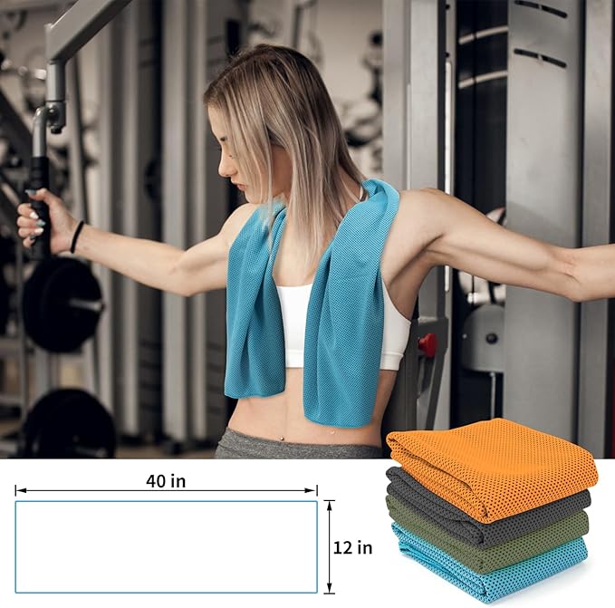YESLIFE 4 Pack Cooling Towel 40"x12", Gym Towels for Men and Women, Soft Breathable Workout Towels for Yoga, Running, Sport, & More (Black, Army Green, Orange, Blue)-GravixFit