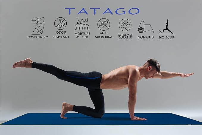 Tatago Hot Yoga Mat Towel Non Slip for Hot Yoga (72-84 inch Mats) Our Hot Yoga Towel Non Slip Silicone Dabs & Absorbent Microfiber Blend Gives You More Grip As You Drip! (Azuloro, XL - 84")-GravixFit