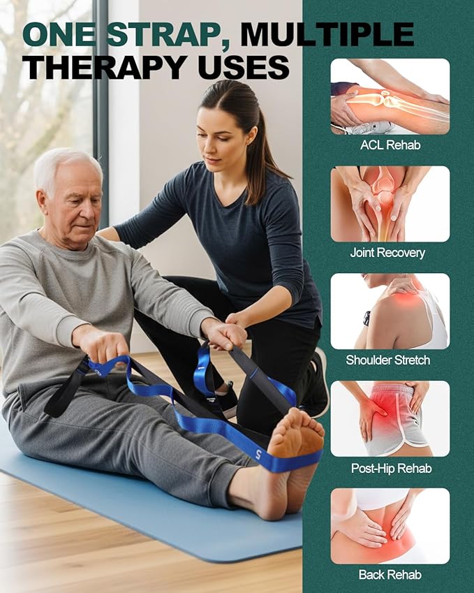 Trideer Stretching Strap for Physical Therapy, Non-Elastic Yoga Straps for Stretching with 10 Loops, Durable Nylon Stretch Bands for Exercise, Pilates, Gymnastics, Leg Stretcher with Guidance and Drawstring Bag-GravixFit