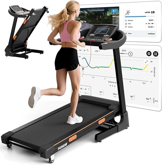 8.7MPH Treadmills for Home, 0%-15% Incline Walking Pad Treadmill with Auto-Folding, 3.5HP Wide Running Area Supports Up to 300lbs User Weight, Bluetooth & Pulse Monitor-GravixFit