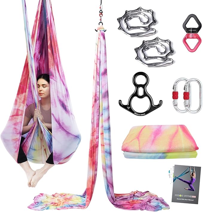 PRIOR FITNESS Aerial Silks Kit Colorful 9/15/20 Yards 40D Nylon Fabric Hammock Set With Hardware & Guide for All Levels Of Aerial Yoga Practice and Acrobatic Flying For Adults Aerial silk-GravixFit