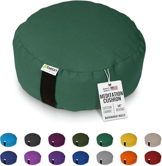 Bean Products Zafu Meditation Pillows for Sitting on Floor, Yoga Cushion, Cotton/Buckwheat Fill Yoga Pillow, Zafu Meditation Cushion, Zen Kneeling Prayer Pad- Made in USA - 14" Round - Forest Green-GravixFit