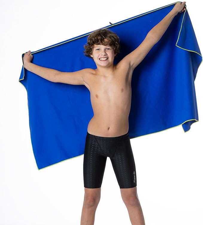 Flow Hydro Sport Towel - Microfiber Quick Dry Swimming Towels for Swim, Pool, Triathlon, and Other Water Sports in Medium, Large, Extra Large, and Hooded Sizes (Blue, Medium (48" x 24"))-GravixFit