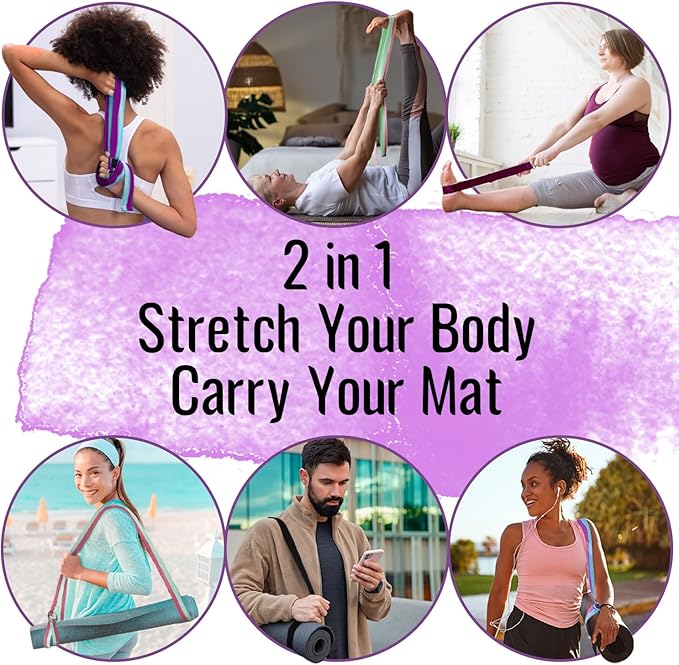 TECEUM Yoga Strap & Mat Strap – 2 IN 1 – Cotton – 6 ft 8 ft 10 ft (30+ colors) – Adjustable Non-Slip Belt for Yoga, Pilates, Stretching, Physical Therapy, Fitness & Home Workout – For Carrying Mats-GravixFit