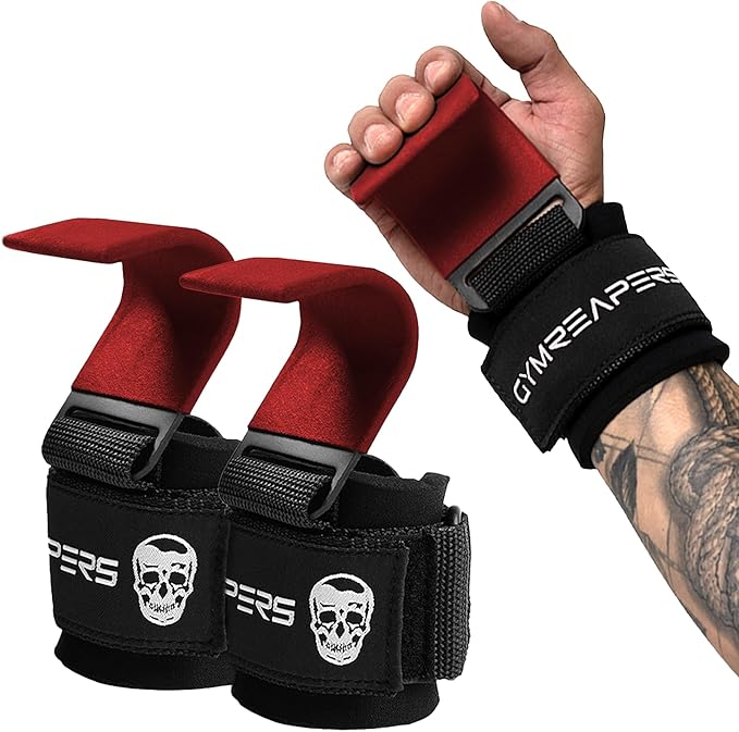 Gymreapers Weight Lifting Hooks (Pair), Heavy Duty Power Wrist Straps Hand Grip Support For Deadlifts, Pull Ups, Shrugs - Gym Gloves For Men and Women-GravixFit