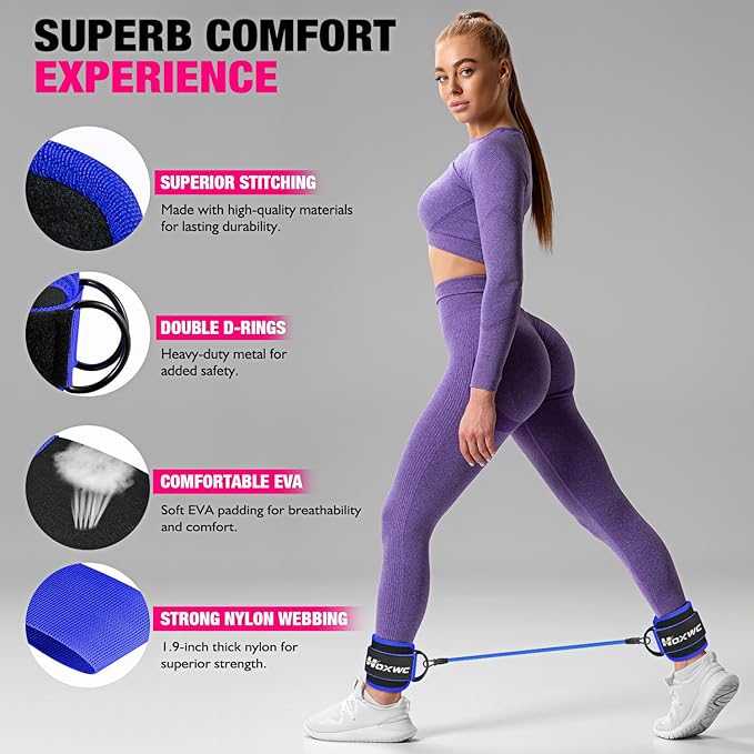 Ankle Resistance Bands with Cuffs, Ankle Bands for Working Out, Ankle Resistance Band for Leg, Booty Workout Equipment for Kickbacks Hip Fitness Training, Exercise Bands for Butt Lift Women-GravixFit