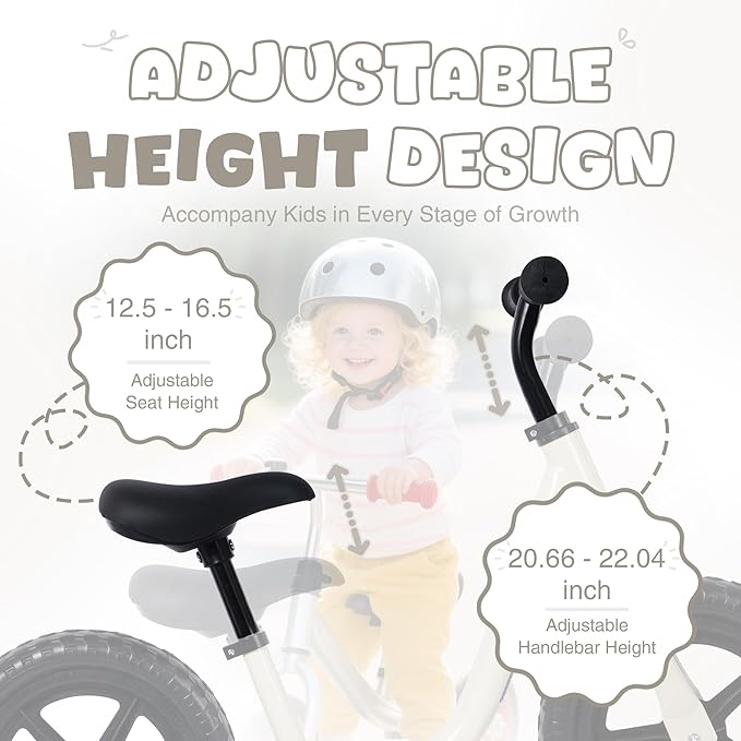 12 inch Toddler Balance Bike Adjustable Handlebar & Seat Anti-Slip Grip Suitable for 2-5 Years Old with Footrest Lightweight for Tolddlers Boys Girls Multiple Colors to Choose-GravixFit