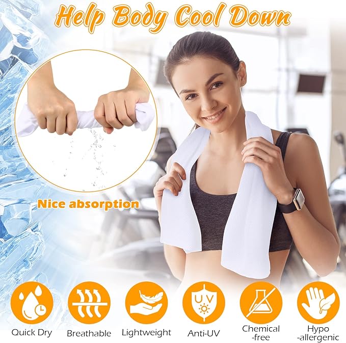 20 Pcs Cooling Towel 40" x 12" Ice Towel for Neck and Face Microfiber Chilly with Bag Breathable Yoga Gym Stay Cool Towels Sweat Rag for Workout Running Camping Pilates Beach Accessories (White)-GravixFit