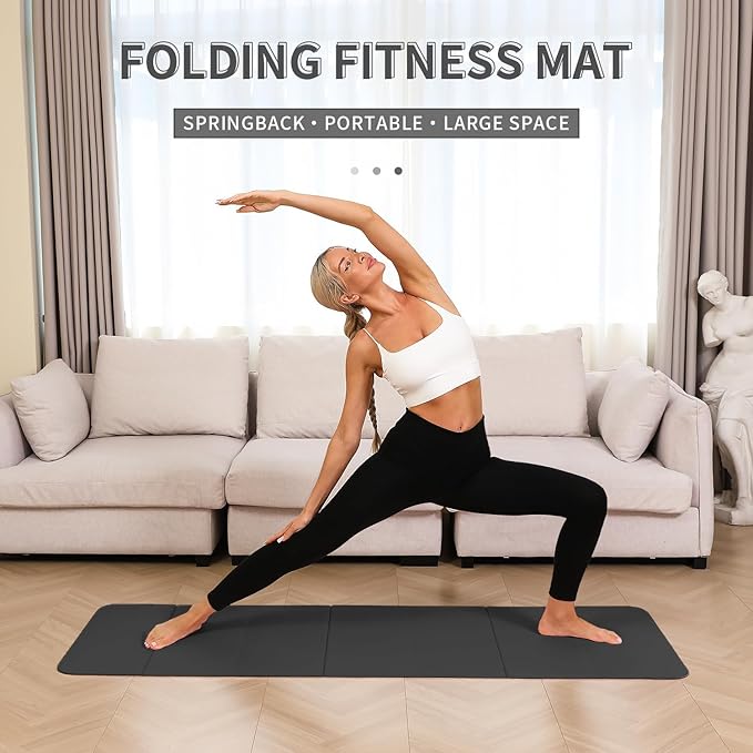 Foldable Yoga Mat - 10mm Extra Thick, 75"26" Non-Slip Exercise Fitness Mat | SGS Eco-Certified, Portable for Yoga/Pilates/Studio/Home Workout-GravixFit