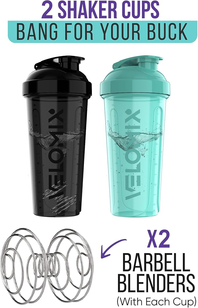'-2 Pack- 28 oz Protein Shaker Bottles for Protein Mixes - 2x Wire Whisk | Leak Proof Shaker Cups for Protein Shakes | Protein Shaker Bottle Pack (Black/Turquoise)-GravixFit