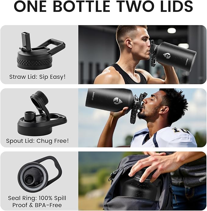 128oz Insulated Water Bottle, Triple Wall Vacuum Stainless Steel Water Bottles - Keeps Cold 48H, Reusable One Gallon Flask Jug for Gym, Sports, Camping, Hiking,Travel, Black Speckled-GravixFit
