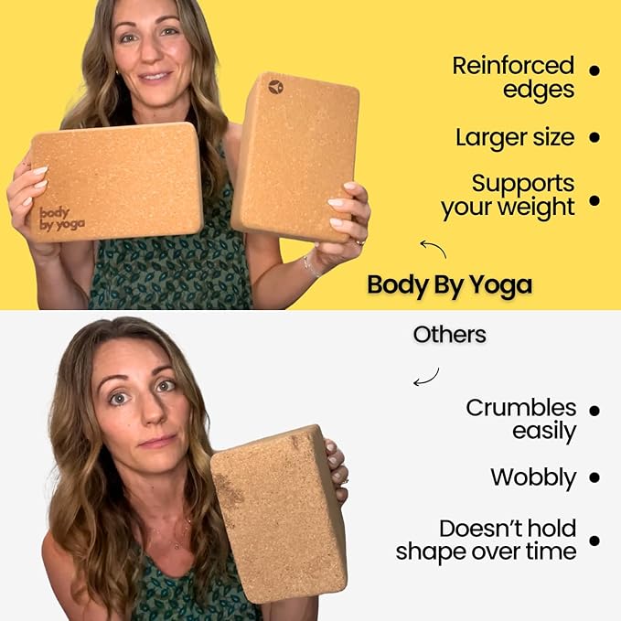 Premium Cork Yoga Blocks - Extra Large Yoga Block 2-Pack or Extra Tall 1-Pack for Inflexible Yogis | Natural, High-Density Cork for Superior Support & Stability | Optional Yoga Strap & Gift Box-GravixFit