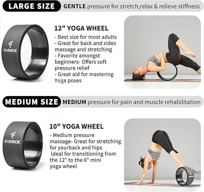 Yoga Wheel for Back Pain Relief, Back Roller Wheel with Extra Cushion, Wider & Thickest Foam, Stretches and Strengthens Core Muscles-GravixFit
