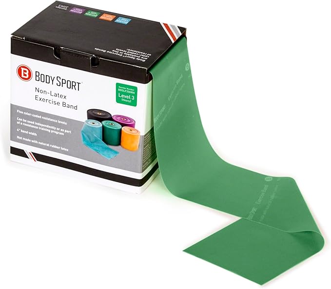 Body Sport Exercise Bands - 25 yd. Roll of Heavy Resistance Bands for Stretching, Fitness or Physical Therapy, Non-Latex - Extra Heavy Medium Resistance - Green-GravixFit