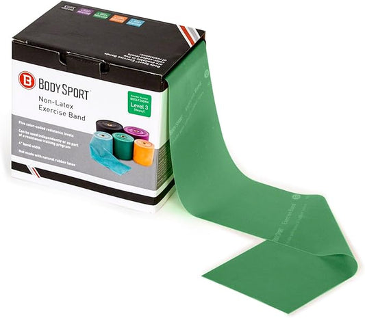 Body Sport Exercise Bands - 25 yd. Roll of Heavy Resistance Bands for Stretching, Fitness or Physical Therapy, Non-Latex - Extra Heavy Medium Resistance - Green-GravixFit