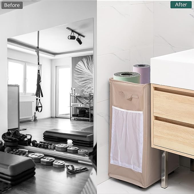 Yoga Mat Storage Racks, Home Gym Storage Rack with Wheels, Yoga Mat Holder Side 2 Mesh Pockets, Yoga Storage Basket Holds 4 Yoga Mats, 2 Foam Rollers, 6 Resistance Bands-GravixFit